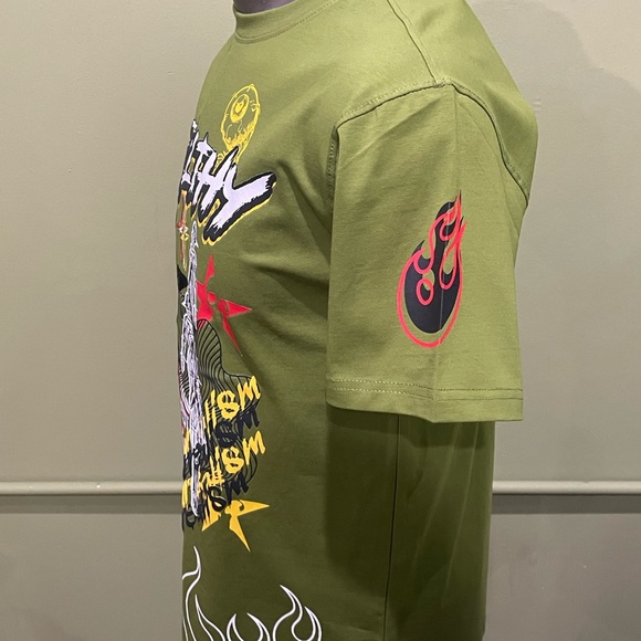 Bleecker&Mercer Olive Graphic Men's T-Shirt crewneck - Picture 2 of 4